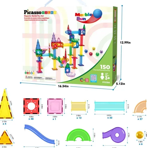 Picasso Tiles - Magnetisk Kuglebane Sæt - 150 Stk