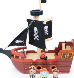 Piratskib Legetøj - Fishbones - Inkl. 3 Sømænd - Træ - Mentari