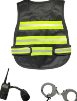 Politivest Med Refleks Striber - Walkie Og Håndjern - Legetøj