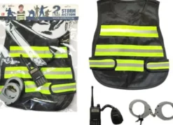 Politivest Med Refleks Striber - Walkie Og Håndjern - Legetøj