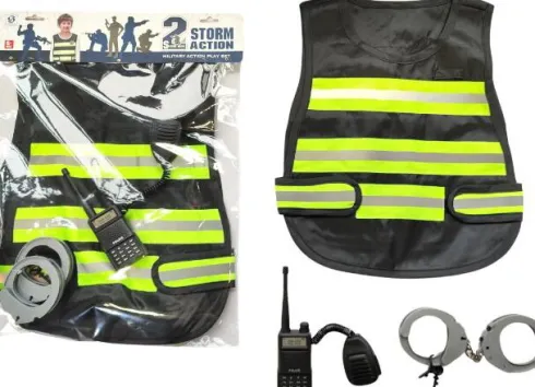 Politivest Med Refleks Striber - Walkie Og Håndjern - Legetøj