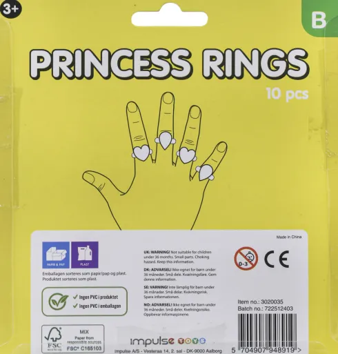 Prinsesse Ringe Til Børn - 10 Stk
