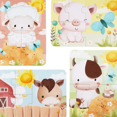 Rør Og Føl Puslespil - 4 Motiver - Bondegårdsdyr - Barbo Toys