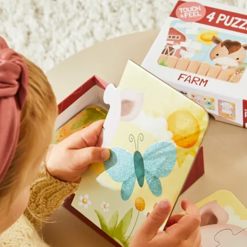 Rør Og Føl Puslespil - 4 Motiver - Bondegårdsdyr - Barbo Toys