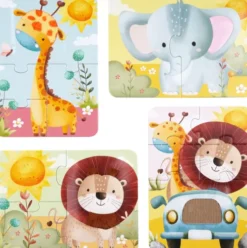 Rør Og Føl Puslespil - 4 Motiver - Safari - Barbo Toys