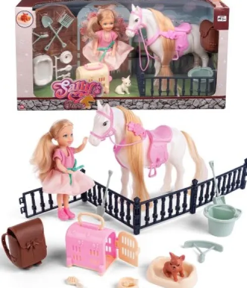 Sally's Horse - Heste Figur Sæt Med Hund Og Udstyr - Vn 61184