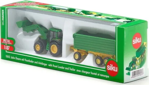 Siku - John Deere Traktor Med Frontlæsser Og Trailer - 1:87 - 1843