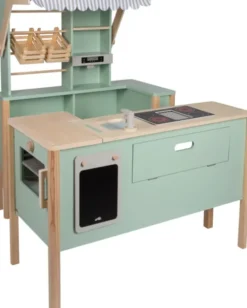 Small Foot - 2-I-1 Legebutik Og Legekøkken Til Børn - Træ - Grøn
