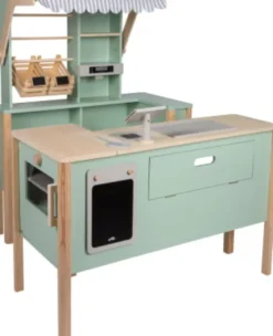 Small Foot - 2-I-1 Legebutik Og Legekøkken Til Børn - Træ - Grøn