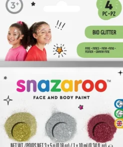Snazaroo Ansigtsmaling - Glitter - Guld, Sølv, Rød Og Gel - 3X5 G