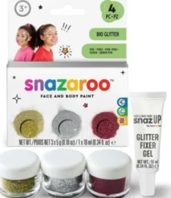 Snazaroo Ansigtsmaling - Glitter - Guld, Sølv, Rød Og Gel - 3X5 G