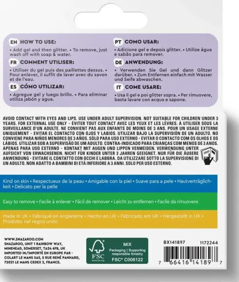 Snazaroo - Glitter Og Glitter Fixer Gel Til Ansigt Og Krop - 4 Dele