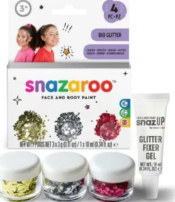 Snazaroo - Glitter Og Glitter Fixer Gel Til Ansigt Og Krop - 4 Dele