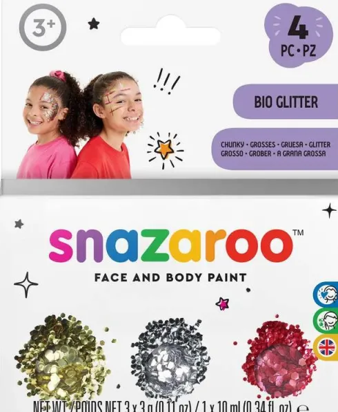 Snazaroo - Glitter Og Glitter Fixer Gel Til Ansigt Og Krop - 4 Dele
