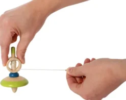 Snurretop Med Snor - Stribet I Træ - Assorteret - Small Foot
