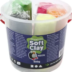 Soft Clay - Modellervoks I Spand - 5 Neonfarver - 400 G