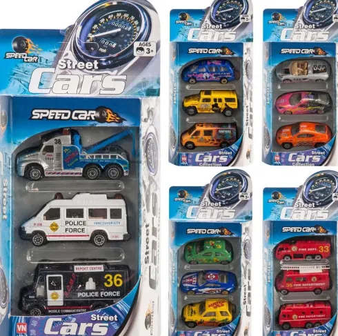 Speedcar - Streetcar 3 Biler I Metal - Assorteret