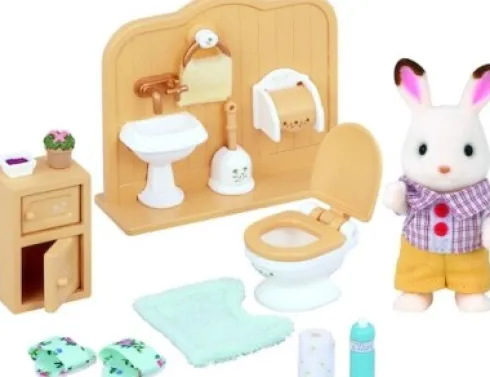 Sæt Med Bror Chokoladekanin Badeværelse - Sylvanian Families
