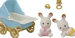 Sylvanian Families - Chocolate Bunny Twins Med Dobbelt Klapvogn