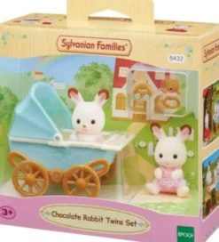 Sylvanian Families - Chocolate Bunny Twins Med Dobbelt Klapvogn