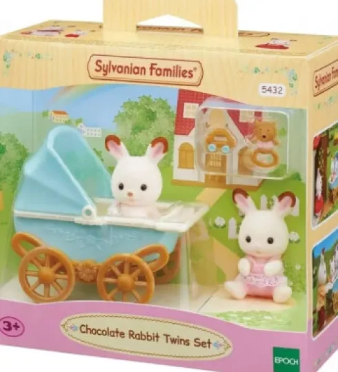 Sylvanian Families - Chocolate Bunny Twins Med Dobbelt Klapvogn