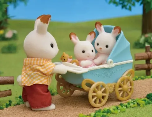 Sylvanian Families - Chocolate Bunny Twins Med Dobbelt Klapvogn