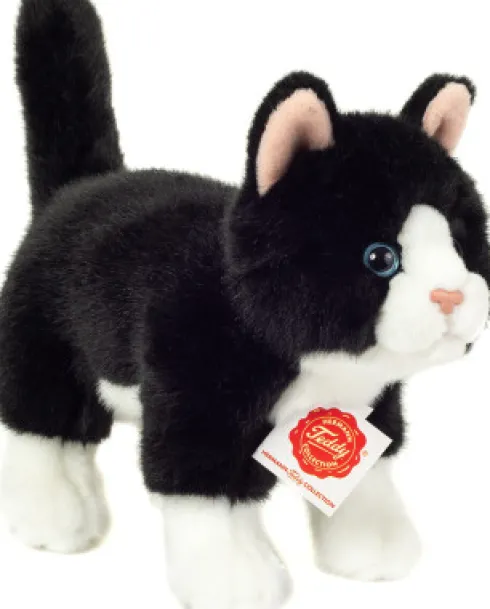 Teddy Hermann - Kat Bamse - Stående - Sort Hvid - 20 CM