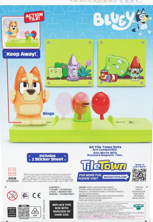 Tile Town -Bluey Magnetiske Mini Legesæt - Keepy Uppy Bingo Tile Set