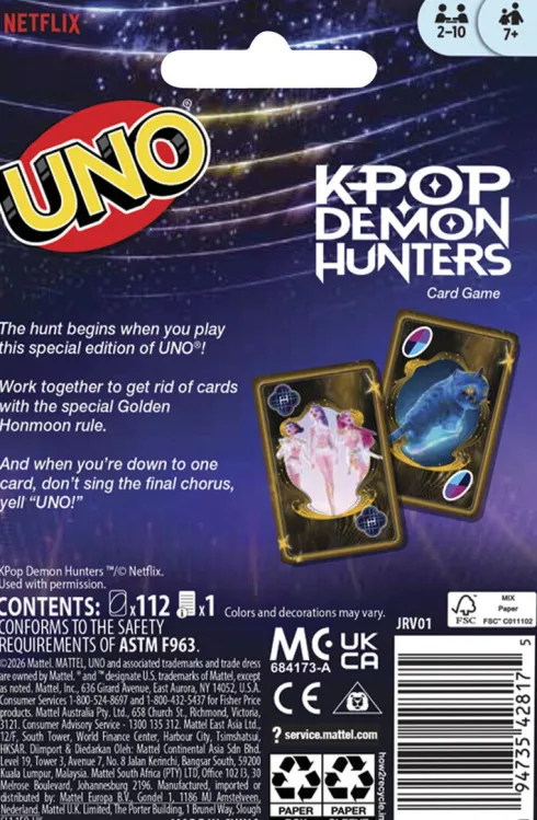 Uno - K-Pop Demon Hunters - Kortspil - Mattel Games Jrv01