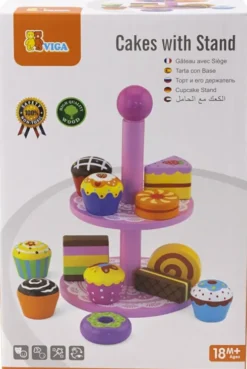 Viga - Legemad I Træ - Cupcakes Med Kagestativ - 12 Kager