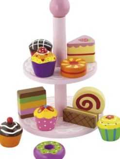 Viga - Legemad I Træ - Cupcakes Med Kagestativ - 12 Kager