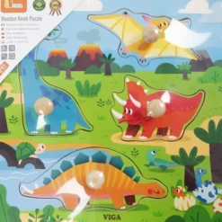 Viga Puslespil I Træ - Dinosaurer - Knoppuslespil - 4 Brikker
