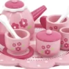 Viga - Tesæt I Træ Til Børn - Pink Med Blomster - 9 Dele
