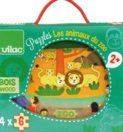 Vilac - Træ Puslespil Til Børn - Dyr I Zoo - 4X6 Brikker