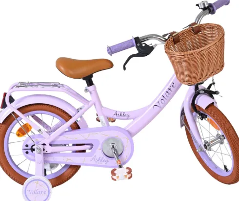 Volare - Ashley 14" Børnecykel - Kurv Og Støttehjul - Lilla Pastel