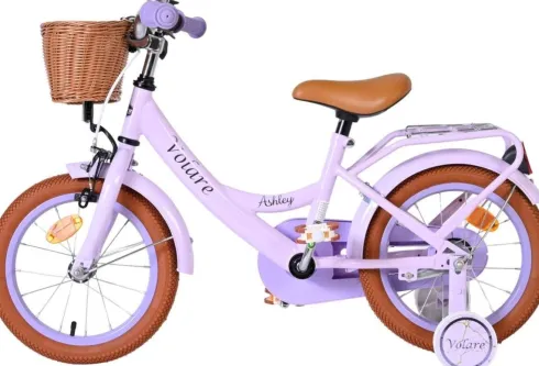 Volare - Ashley 14" Børnecykel - Kurv Og Støttehjul - Lilla Pastel