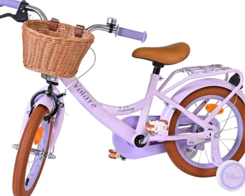 Volare - Ashley 14" Børnecykel - Kurv Og Støttehjul - Lilla Pastel