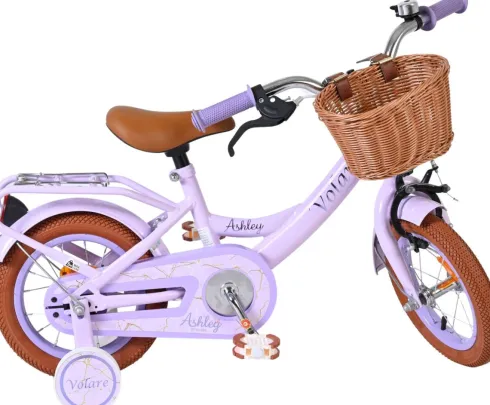 Volare - Ashley 12" Børnecykel - Kurv Og Støttehjul - Pastel Lilla