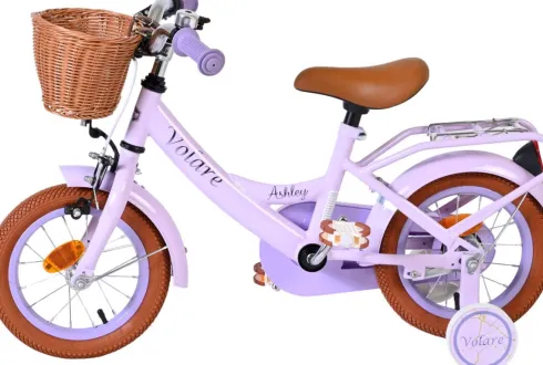 Volare - Ashley 12" Børnecykel - Kurv Og Støttehjul - Pastel Lilla