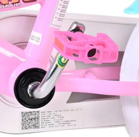 Volare - Paw Patrol - Cykel - 12" Tommer - Med Støttehjul - Pink