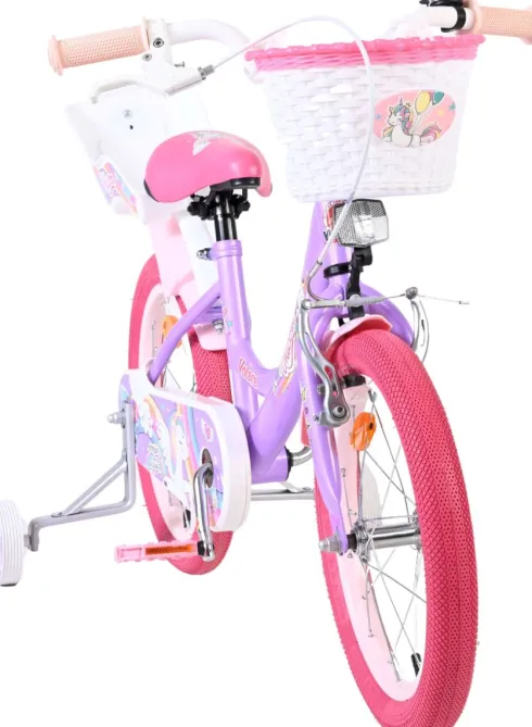 Volare - Unicorn Cykel - 16" Tommer - Støttehjul Kurv Sæde - Lilla