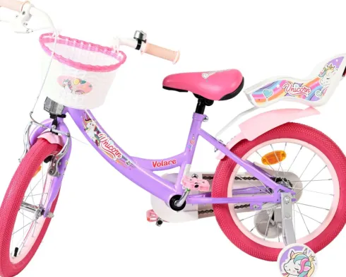 Volare - Unicorn Cykel - 16" Tommer - Støttehjul Kurv Sæde - Lilla