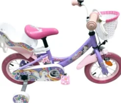 Volare - Unicorn Cykel - 12" Tommer - Støttehjul Kurv Sæde - Lilla