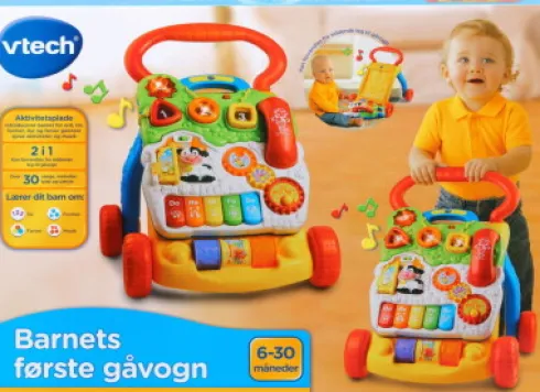 Vtech - Baby Barnets Første Gåvogn - Dansk